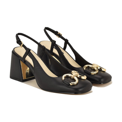 Cast Leather Block Heel Slingback Pumps